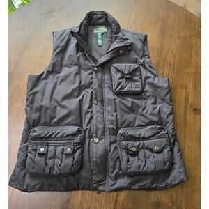 Lauren Ralph Lauren Active Black Quilted Utility Vest W/ Multiple Pockets XL 100